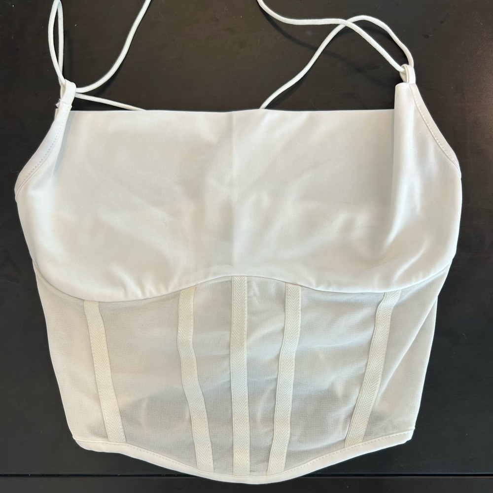 American Threads White Corset Crop Top